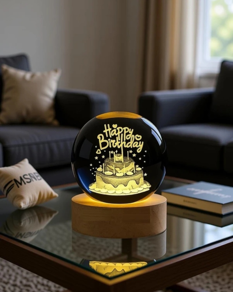 3D Crystal Ball Engraved(Happy Birthday)